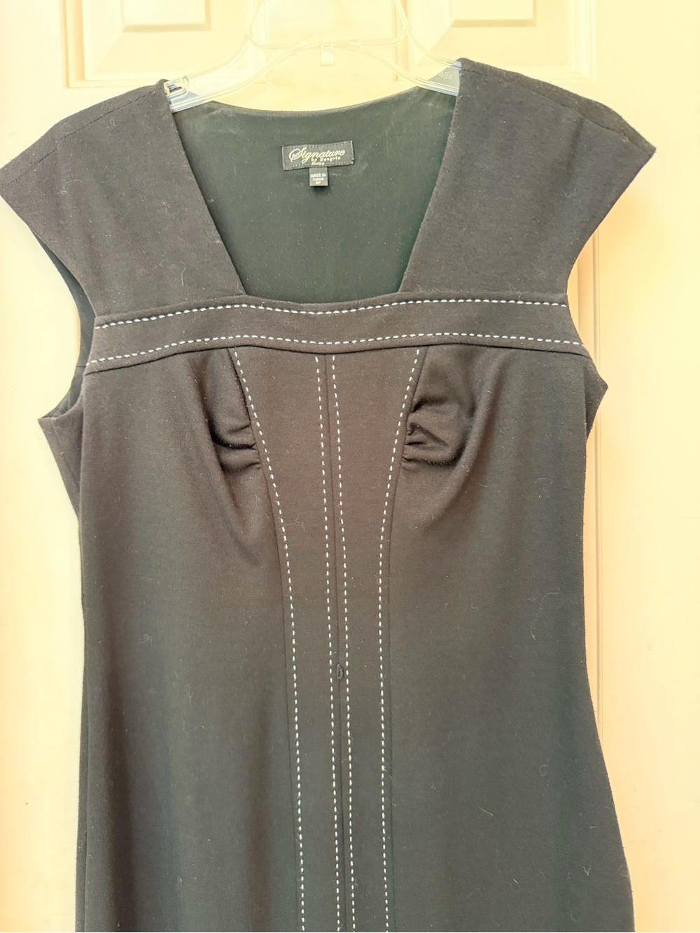 Signature by Sangia Black Cap-Sleeve Sheath Dress, Contrast White Stitching Sz 8 - Picture 2 of 12